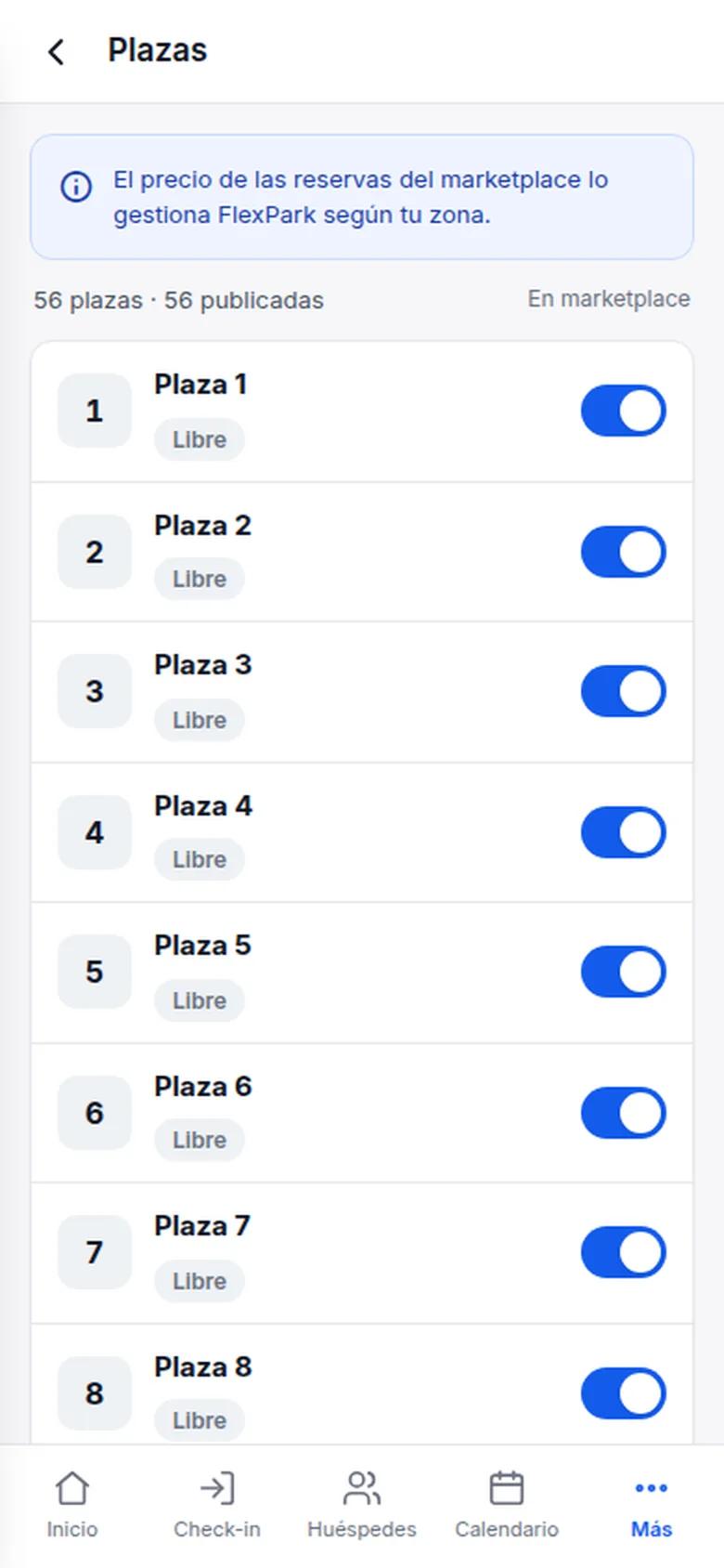 Plazas del hotel con su interruptor de publicación